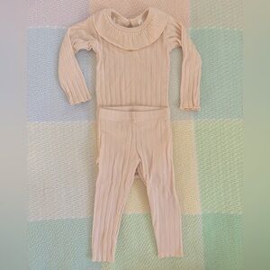 Rylee + Cru 3-6 mos. Cream Ribbed Collared One Piece and Pants Set